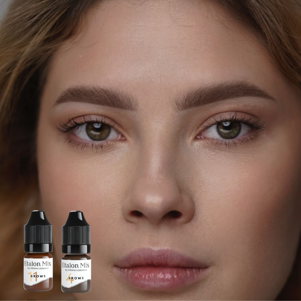 Pigmento PMU Etalon Mix Brows 11 castaño universal combinado con Light Brown Nº4 para cejas naturales en piel clara y cabello castaño