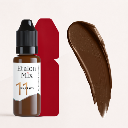 Textura y swatch Etalon Mix Brows 11 pigmento PMU castaño universal sobre base rojo marrón para cejas y mezclas profesionales