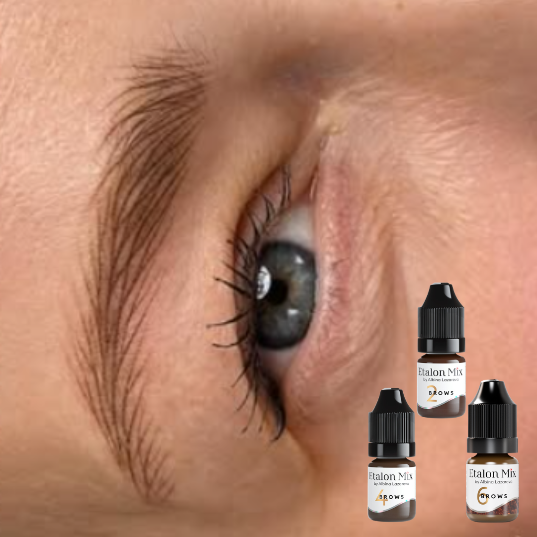 Pigmento PMU para cejas Etalon Mix Brows 2 Orange marrón cálido anaranjado aplicado en ceja pelo a pelo para resultado natural