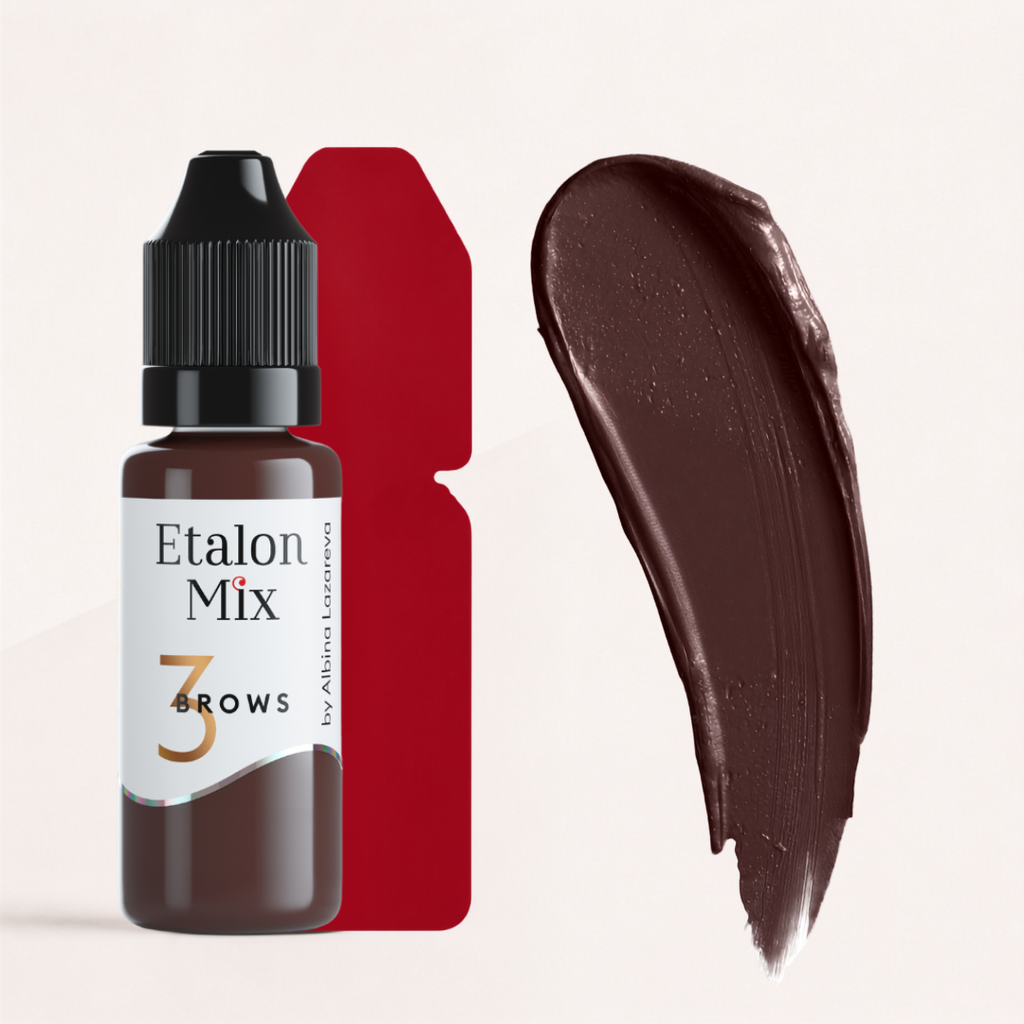 Textura y swatch Etalon Mix Brows 3 Cognac pigmento PMU castaño cálido rojo marrón para cejas y mezclas profesionales
