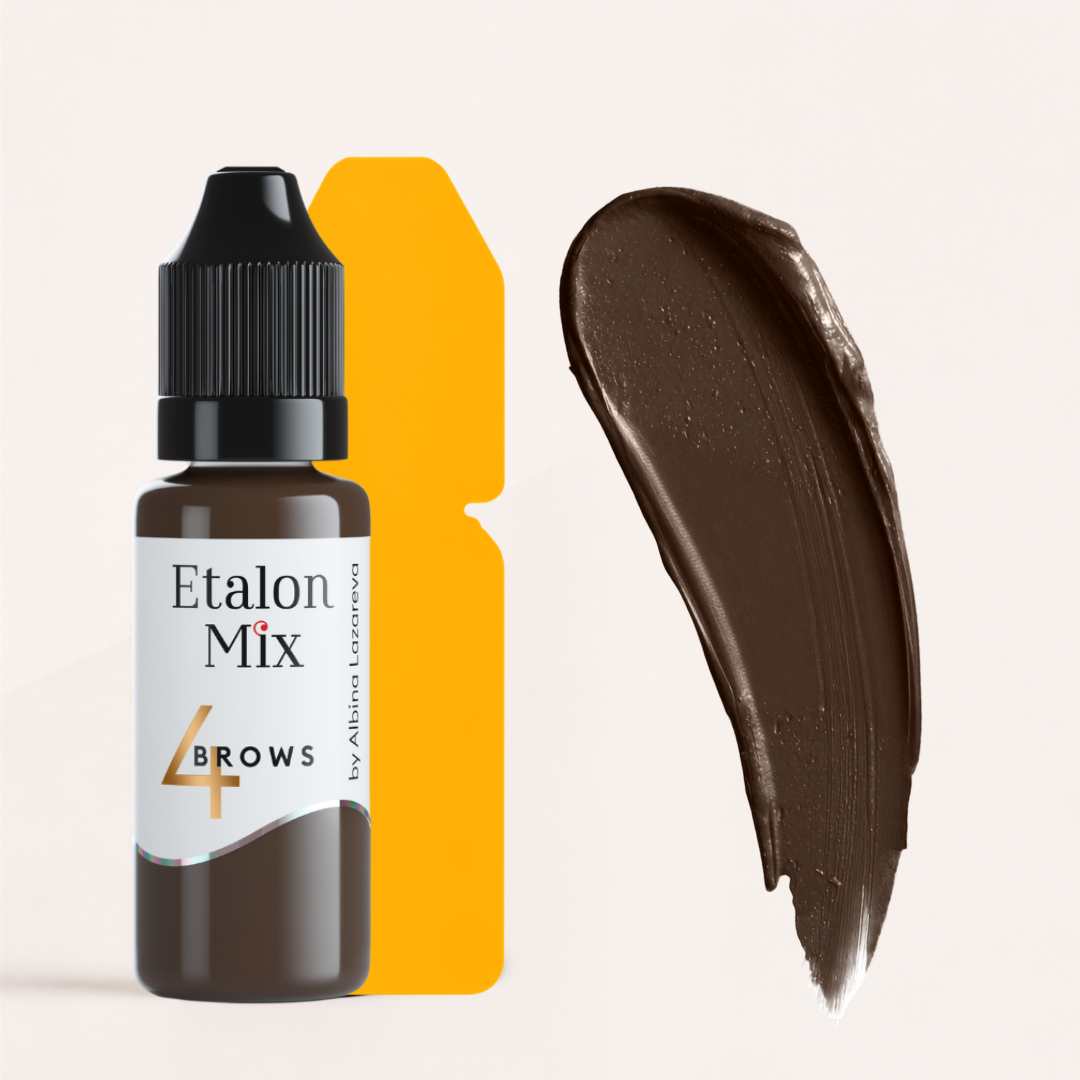 Textura y swatch Etalon Mix Brows 4 Light Brown pigmento PMU marrón claro frío para cejas rubias cabellos grises y mezclas profesionales