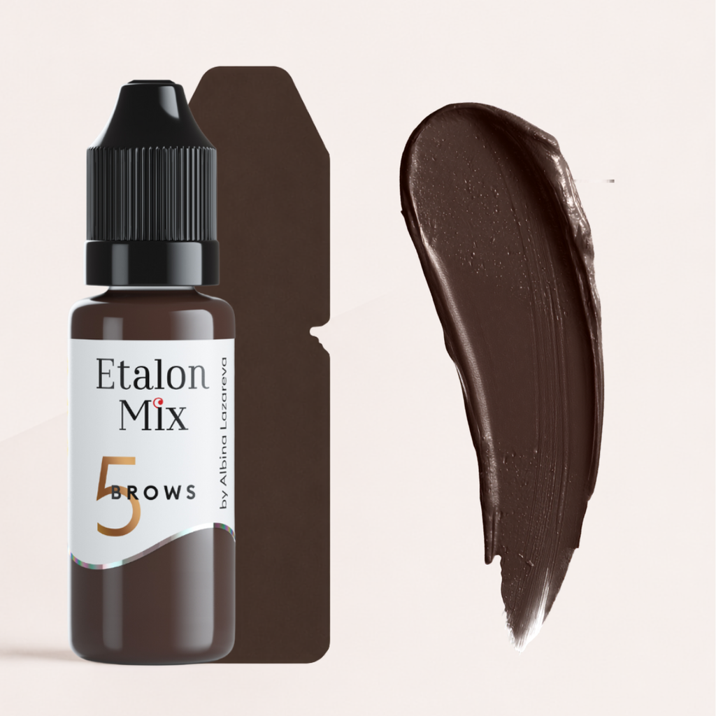 Textura y swatch Etalon Mix Brows 5 Dark Chocolate pigmento PMU marrón oscuro frío para cejas mezclas y sombreado de párpados