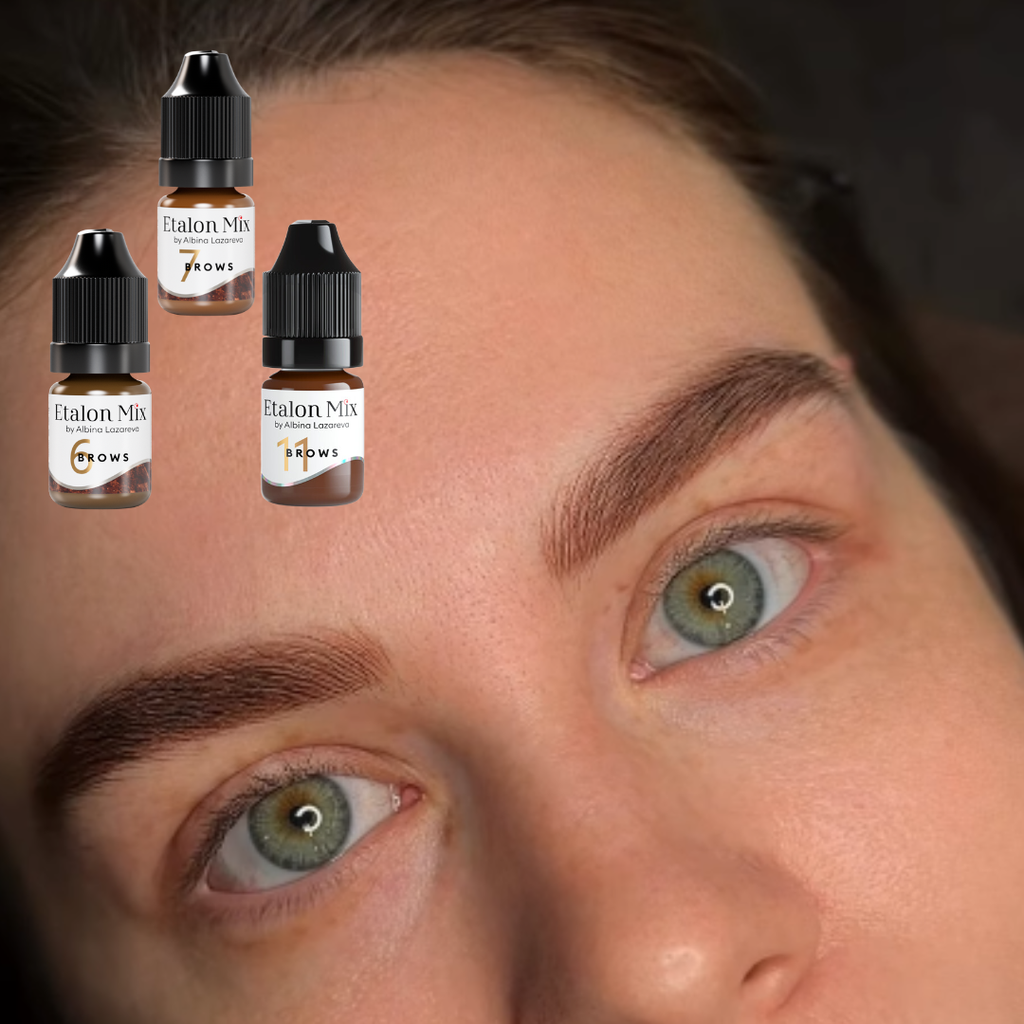 Pigmento PMU Etalon Mix Brows 7 Pecan para cejas rubias en mezcla profesional con Taupe Nº6 y Tiziano Nº8