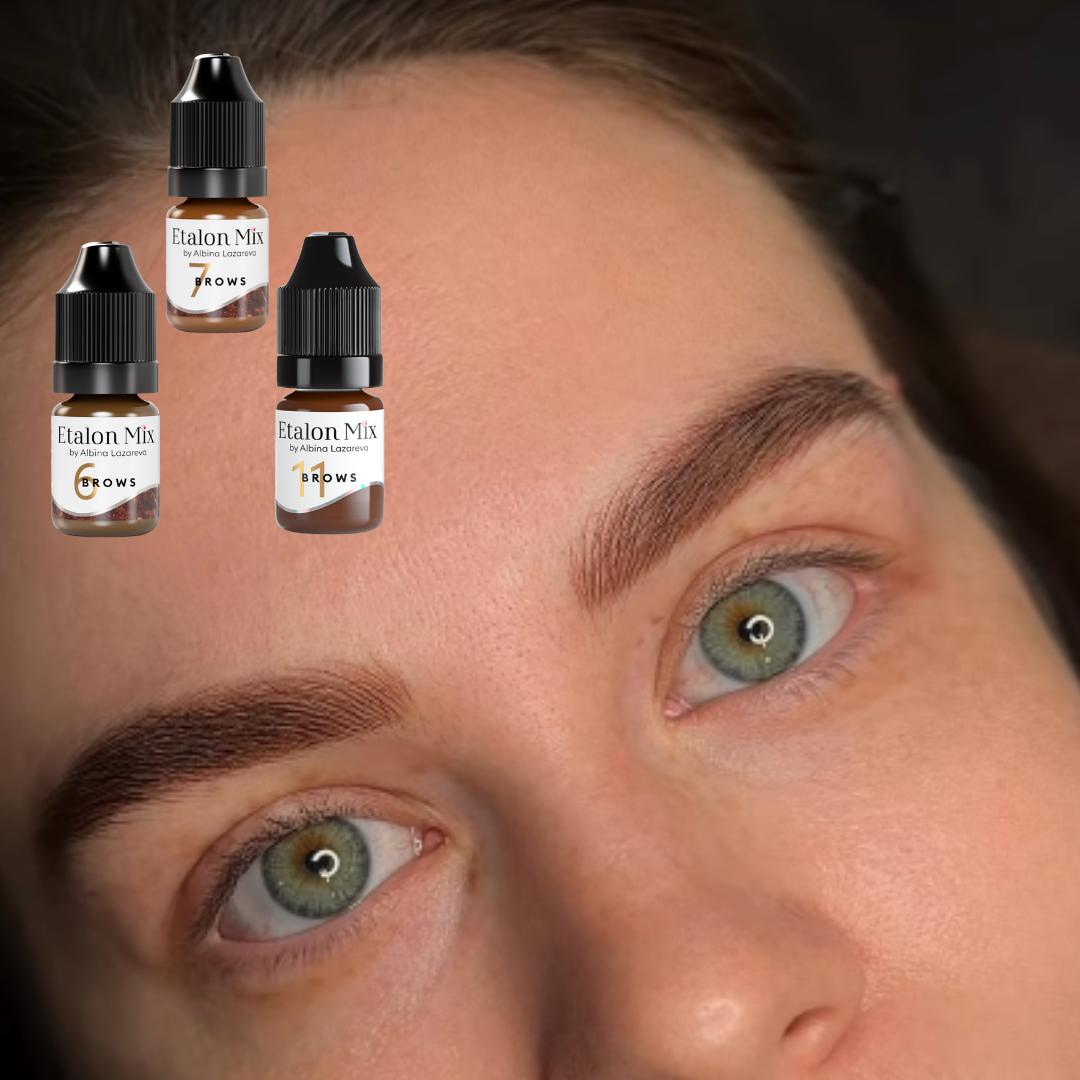 Pigmento PMU Etalon Mix Brows 7 Pecan para cejas rubias en mezcla profesional con Taupe Nº6 y Tiziano Nº8
