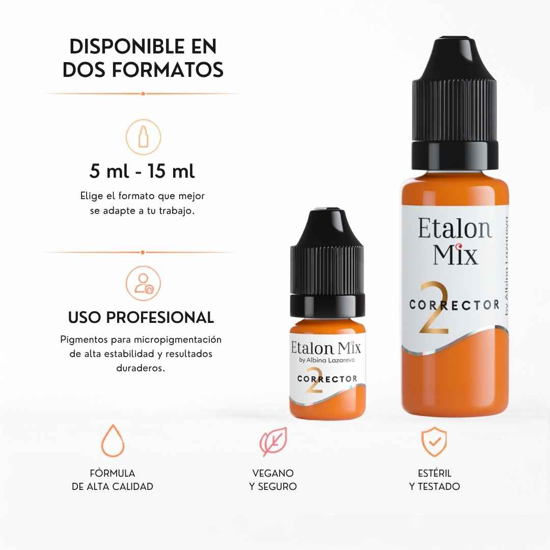 Etalon Mix Corrector Orange 2 naranja cálido para prácticas de corrección cromática disponible en formatos de 5 ml y 15 ml