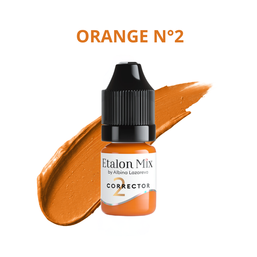 Pigmento corrector PMU Etalon Mix Orange Nº2 de 5 ml para neutralizar subtonos grises, azulados y violáceos en labios, cejas y trabajos antiguos.