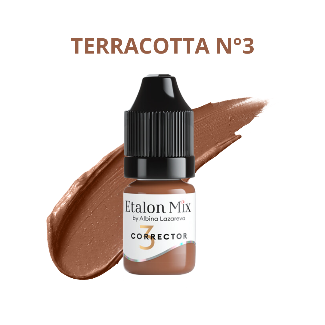 Pigmento corrector PMU Etalon Mix Terracotta Nº3 de 5 ml para compensar cejas grises o verdosas, eyeliner azulado y aportar matiz coral marrón en labios.
