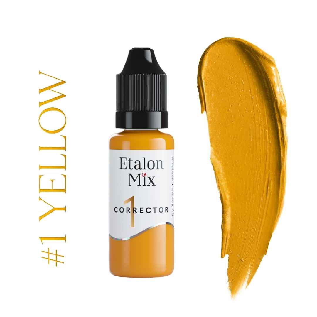 Corrector Etalon Mix Yellow 1 amarillo cálido con swatch de alta intensidad para neutralización de rojos, violetas y mezclas marrón arena