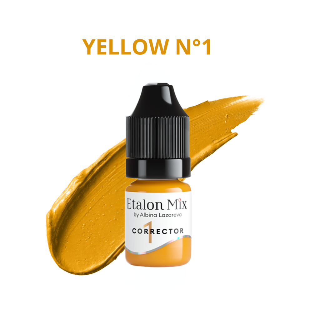 Pigmento corrector PMU Etalon Mix Yellow Nº1 de 5 ml para compensar tonos rojos y violáceos, aclarar mezclas y crear matices melocotón o marrón arena.
