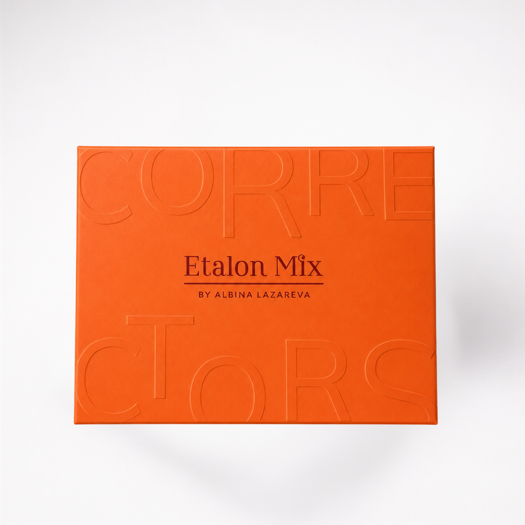 Packaging original del set Etalon Mix Correctores 3x5 ml para procedimientos profesionales de corrección y neutralización cromática en maquillaje permanente.