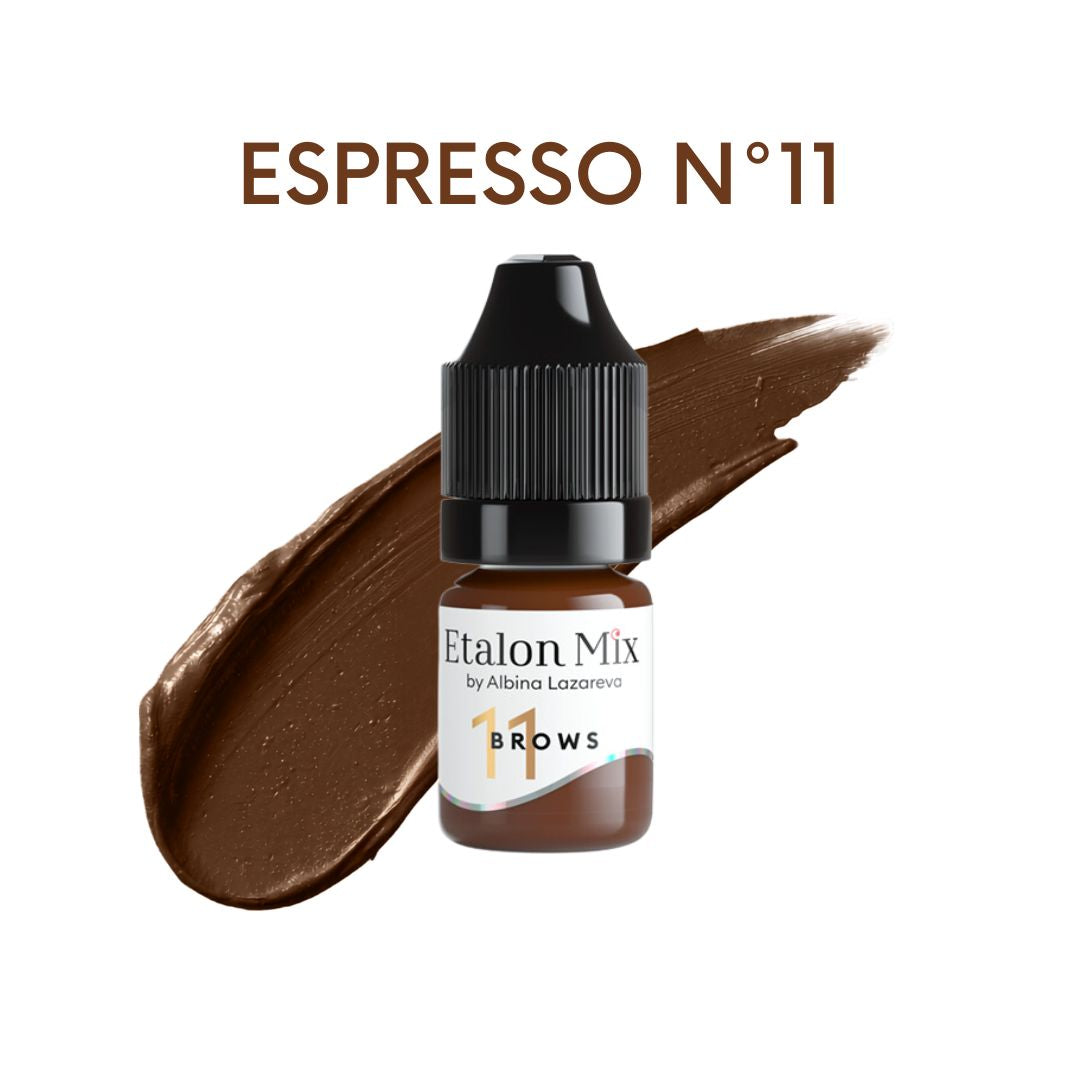 Pigmento híbrido PMU Etalon Mix Espresso Nº11 para cejas marrón rojizo cálido con resultado suave y formato profesional de 5 ml