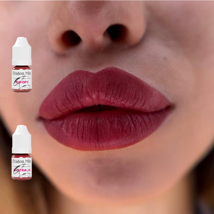 Resultado visual en labios con pigmentos Etalon Mix Europe y Australia para una tonalidad rosa marrón profunda y elegante