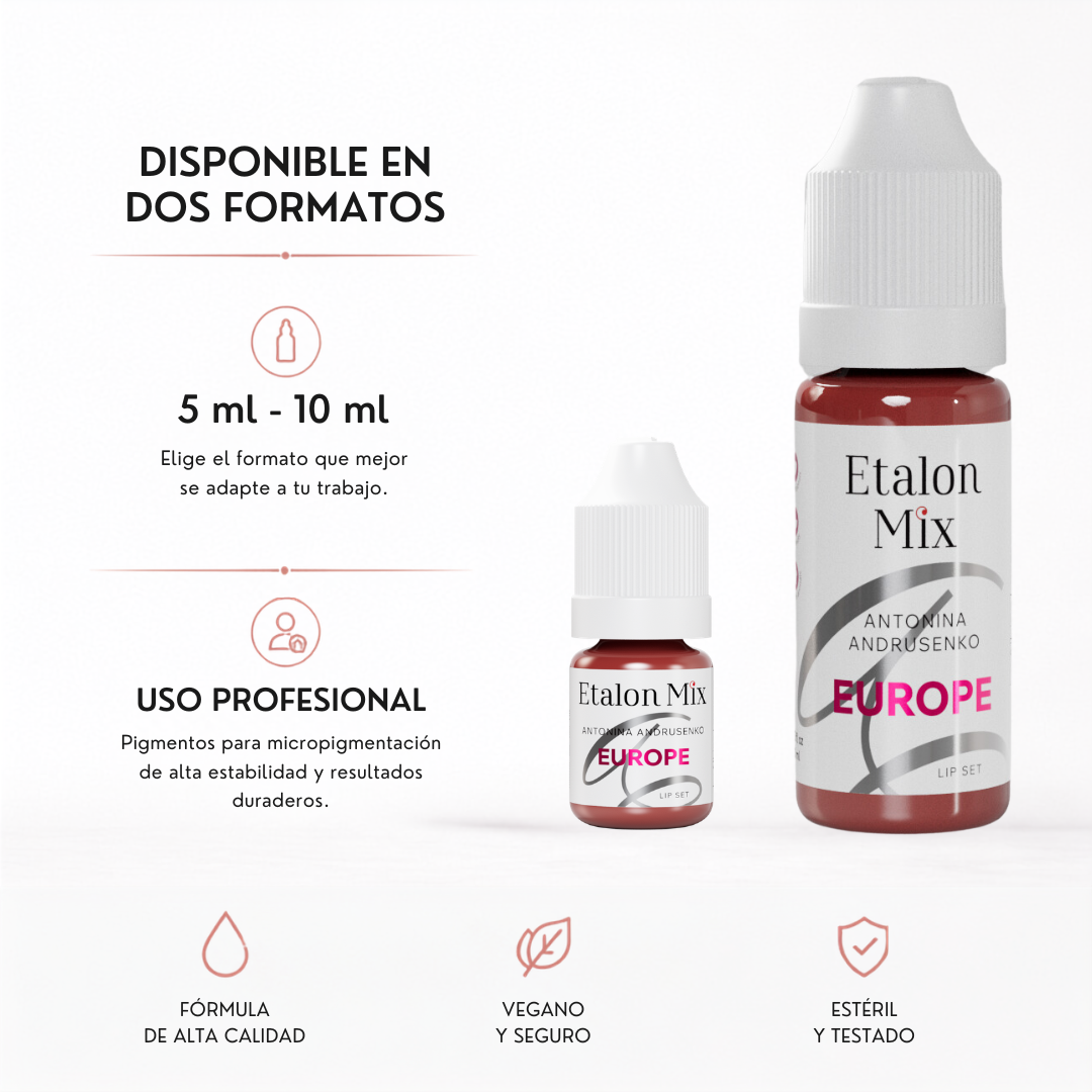 Pigmento PMU para labios Etalon Mix Europe by Antonina Andrusenko disponible en formatos profesionales de 5 ml y 10 ml
