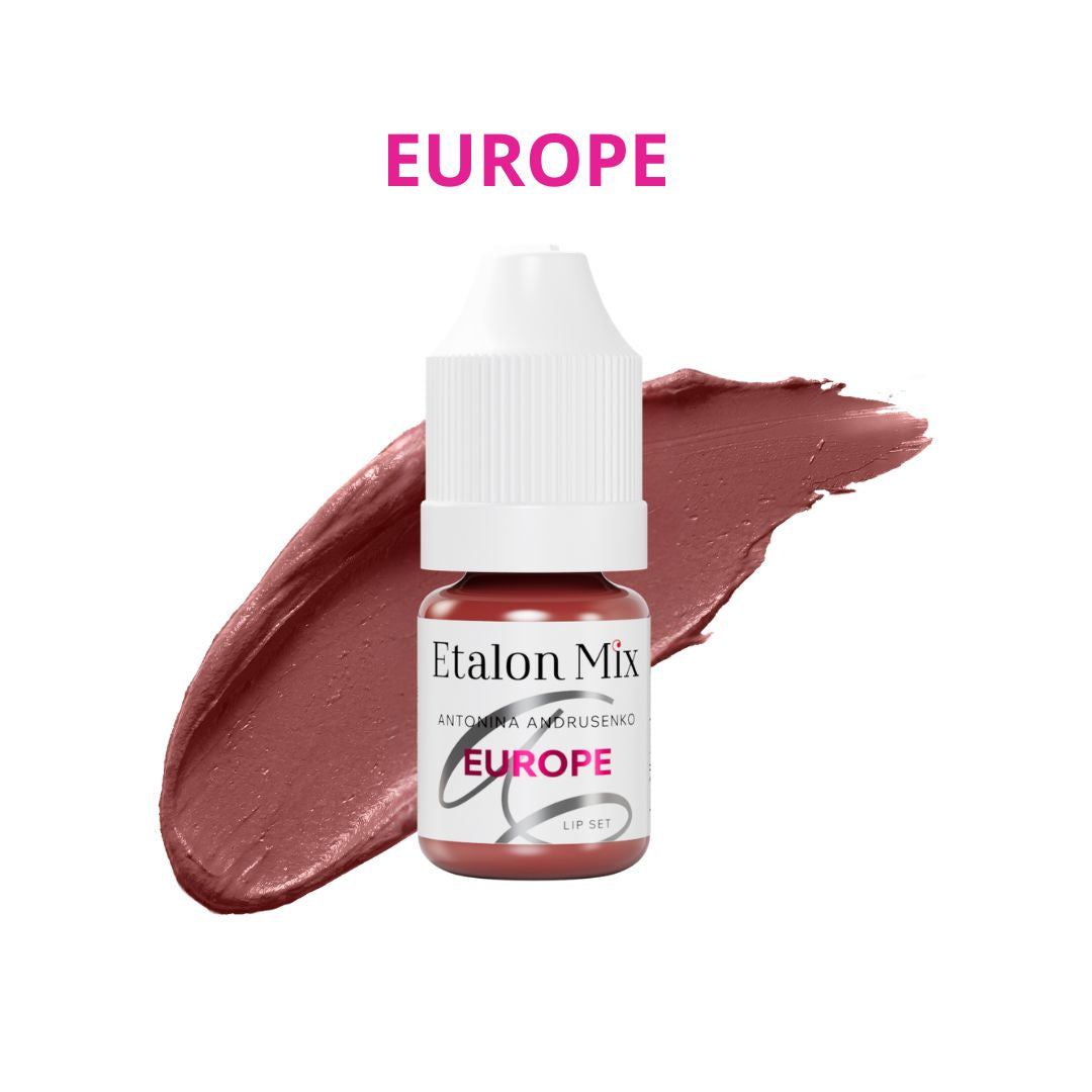 Pigmento mineral Etalon Mix Europe 5 ml para labios, rosa rojo marrón con subtono frío diseñado para equilibrar mezclas y aportar mayor complejidad cromática.