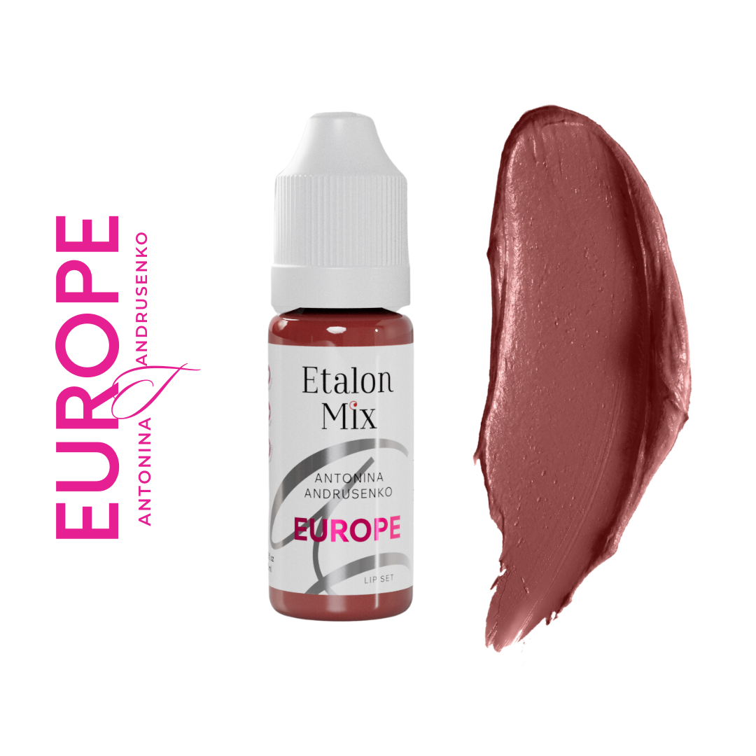 Swatch del pigmento PMU para labios Etalon Mix Europe rosa rojo marrón frío para mezclas profesionales y tonos sofisticados