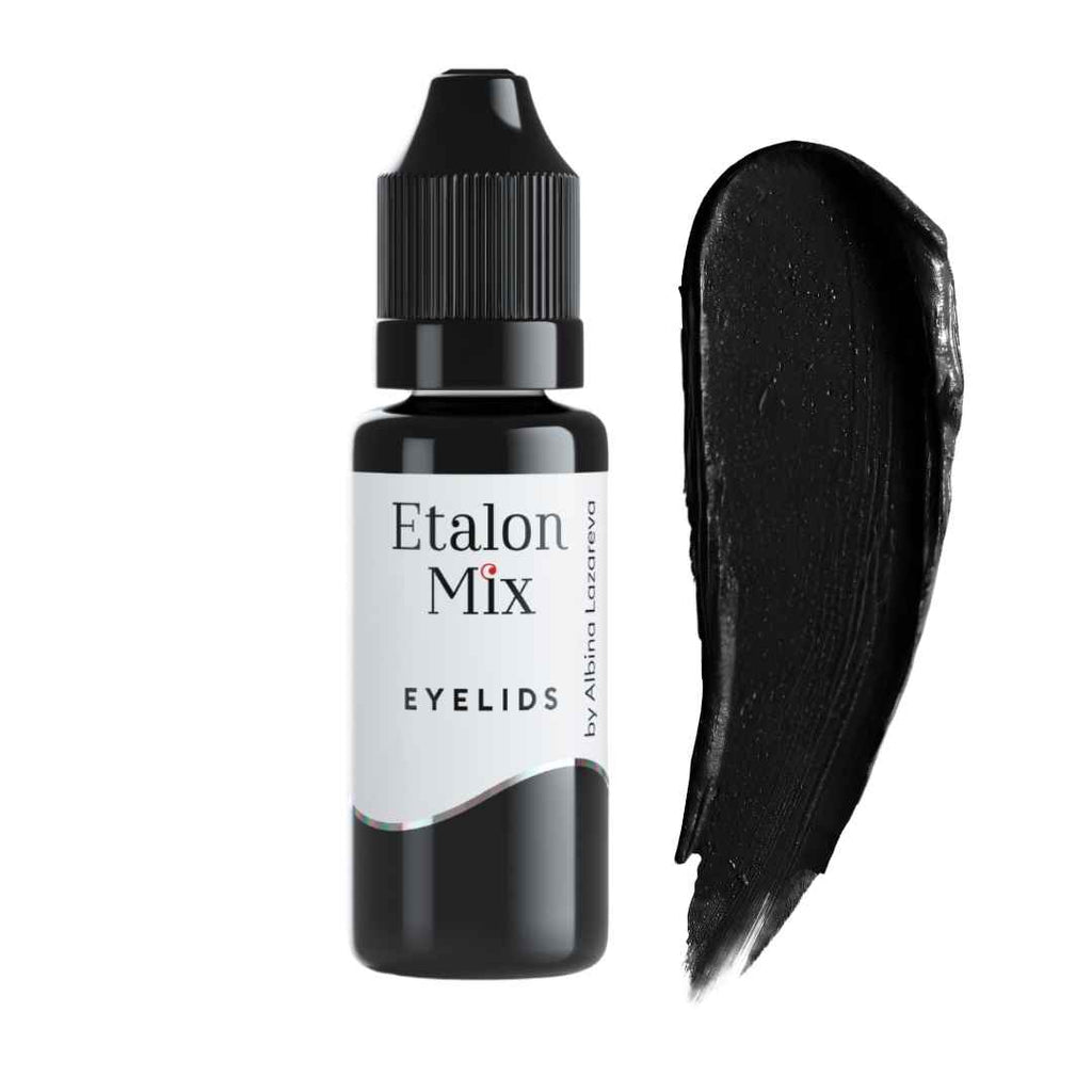 Pigmento Etalon Mix Eyelids Black negro intenso con swatch de alta opacidad para ejercicios de saturación y sombreado