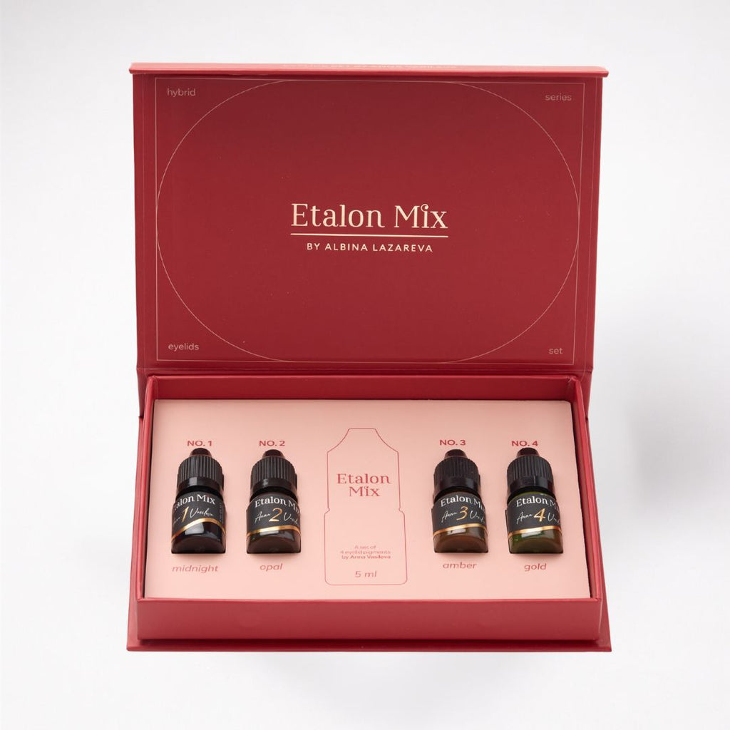 Etalon Mix Eyelids Set by Anna Vasileva 4x5 ml con cuatro pigmentos profesionales para procedimientos PMU de ojos y eyeliner permanente.