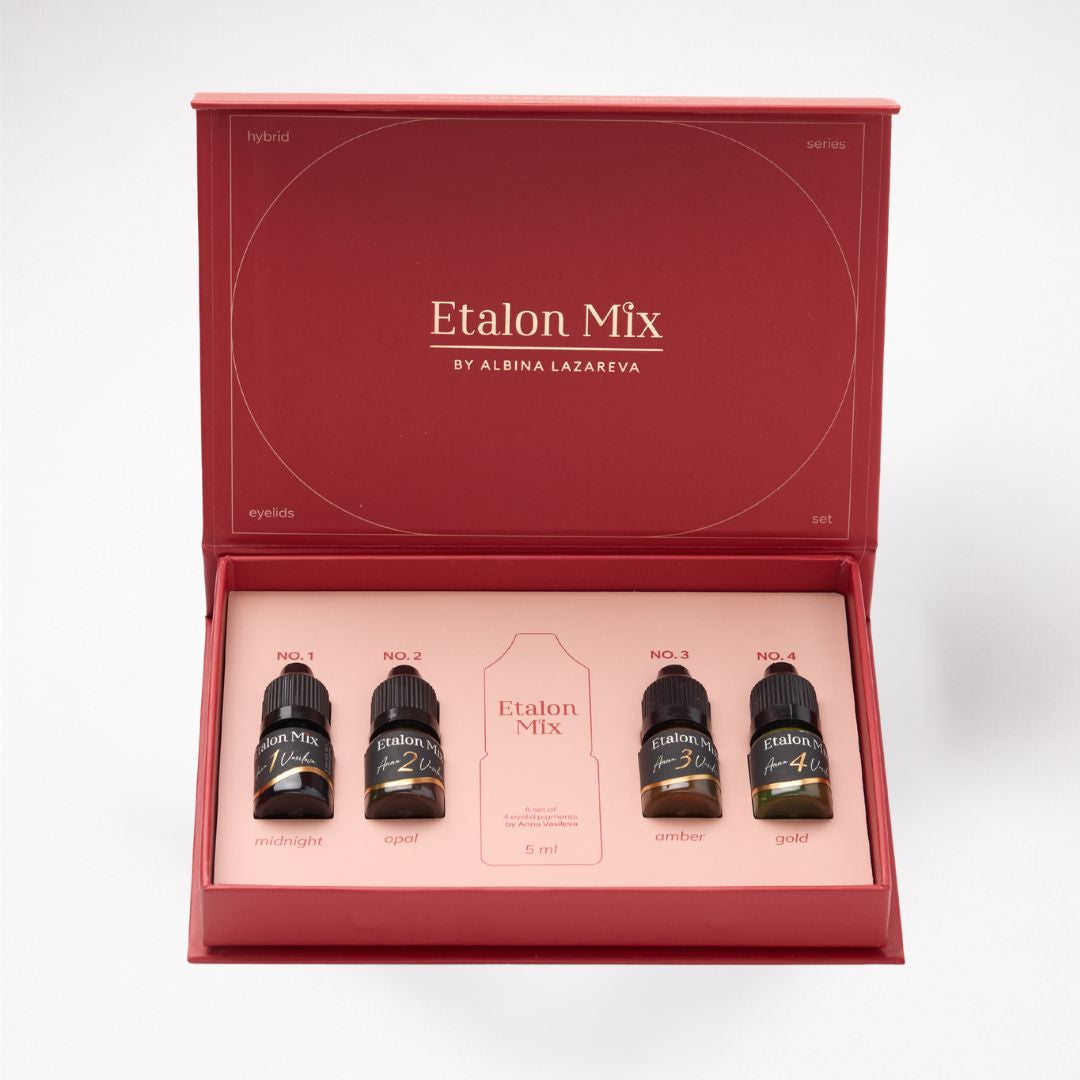 Etalon Mix Eyelids Set by Anna Vasileva 4x5 ml con cuatro pigmentos profesionales para procedimientos PMU de ojos y eyeliner permanente.
