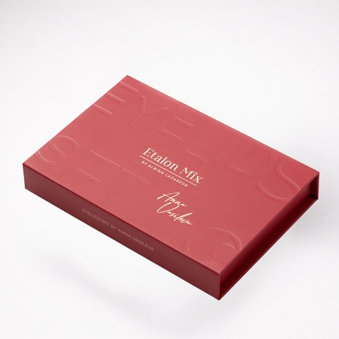 Packaging original del Etalon Mix Eyelids Set by Anna Vasileva disponible en formatos de 4x5 ml y 4x10 ml para micropigmentación profesional de ojos.