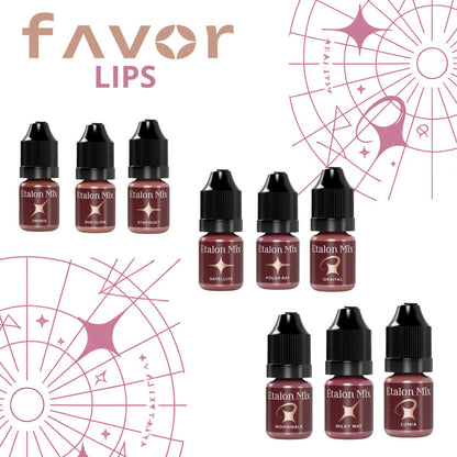 Colección Etalon Mix Favor Lips con los nueve pigmentos profesionales para labios. Sistema de color desarrollado junto a Anna Frank, Darya Reznikova y Viktoria Vedenina.
