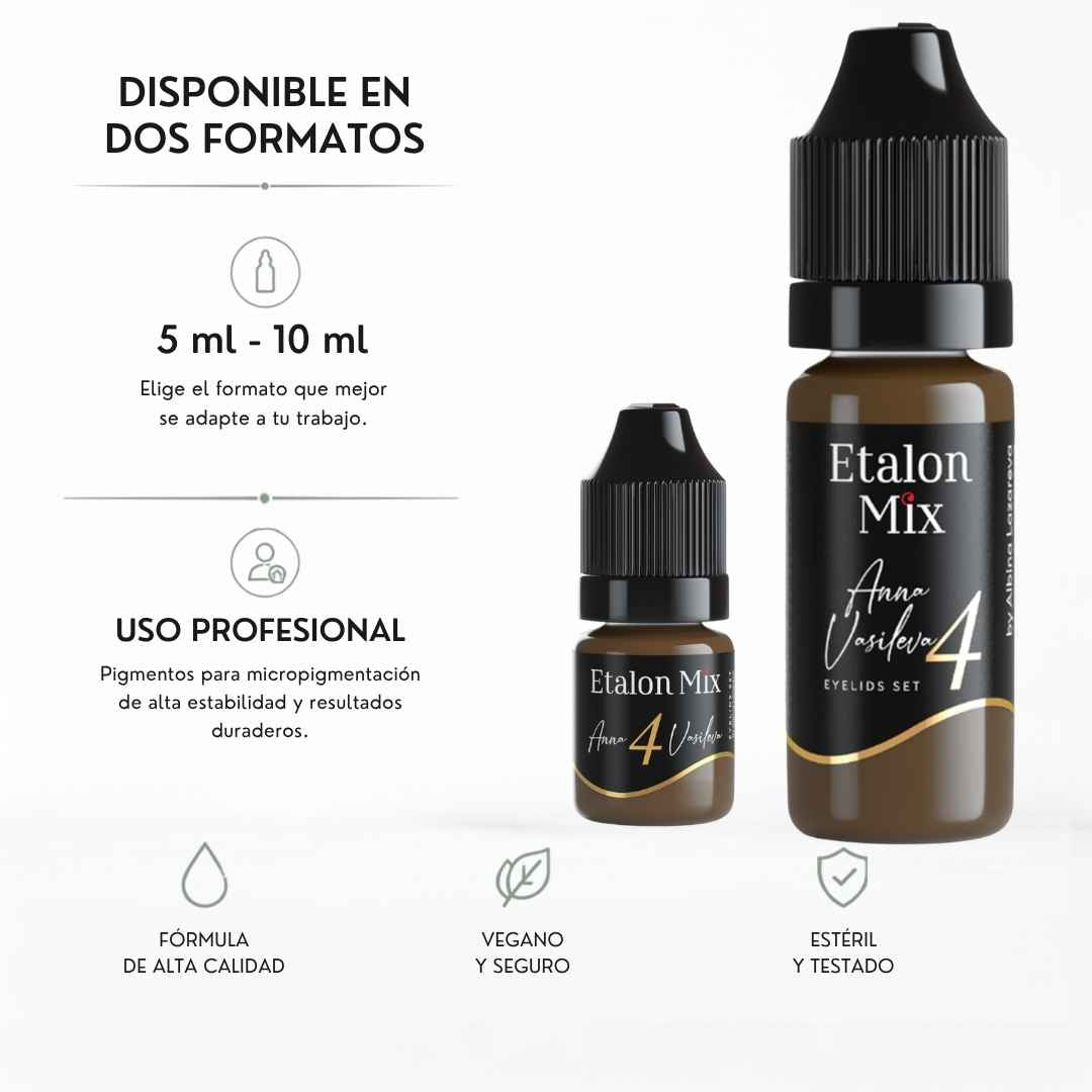 Etalon Mix Gold 4 pigmento amarillo dorado frío para prácticas PMU sobre soportes sintéticos disponible en formatos de 5 ml y 10 ml
