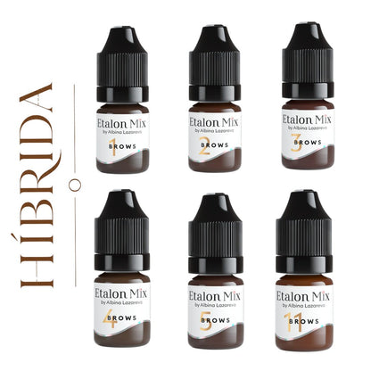 Set Etalon Mix Hybrid con seis pigmentos PMU para cejas de 5 ml en tonos Hazelnut, Milk Chocolate, Cognac, Light Brown, Dark Chocolate y Espresso