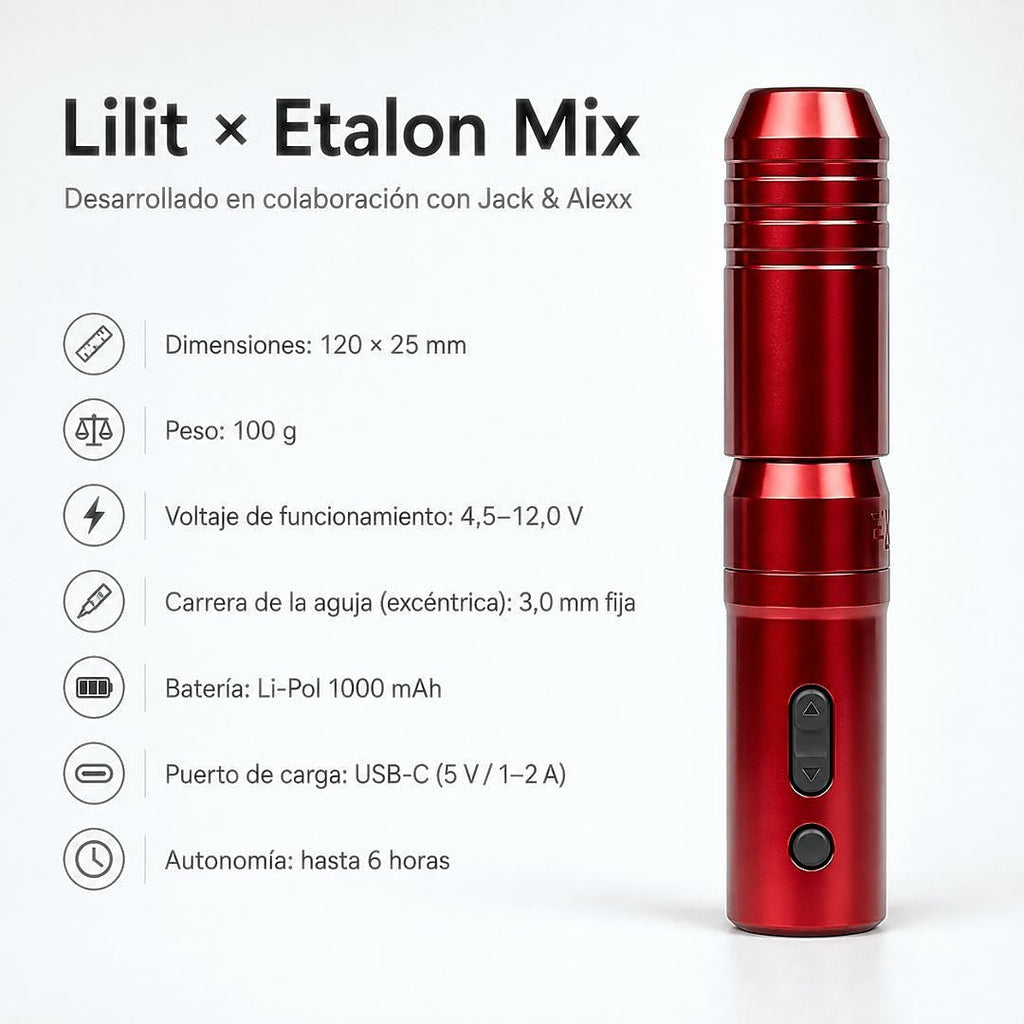 Etalon Mix LILIT PRO máquina PMU con stroke fijo 3,0 mm, 100 g, batería 1000 mAh, USB-C y autonomía de hasta 6 horas