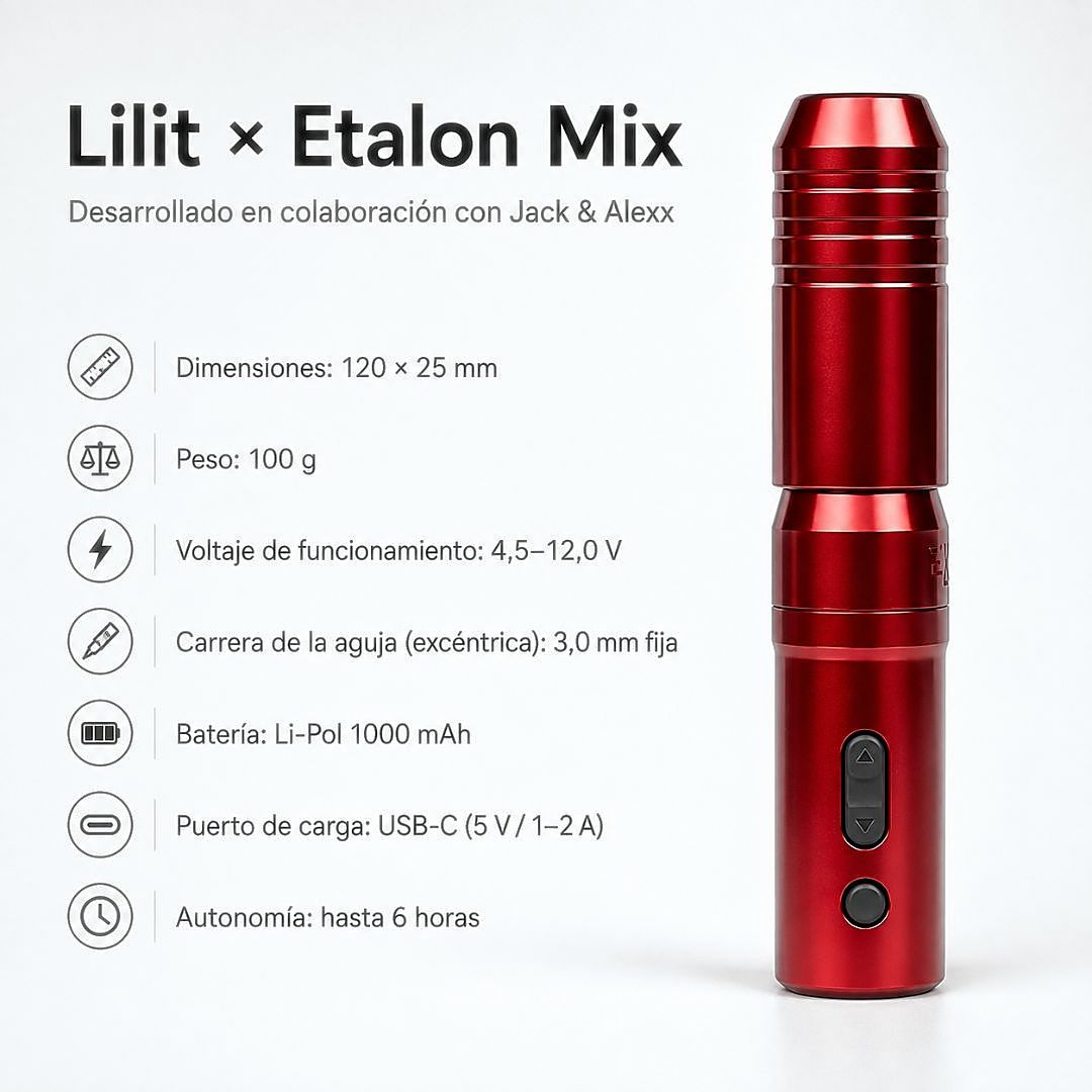Etalon Mix LILIT PRO máquina PMU con stroke fijo 3,0 mm, 100 g, batería 1000 mAh, USB-C y autonomía de hasta 6 horas
