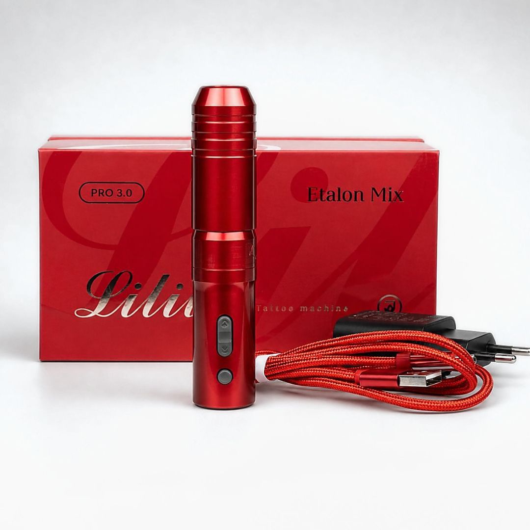 Kit Etalon Mix LILIT PRO 3.0 con máquina PMU inalámbrica roja, cable USB-C, adaptador de carga y caja original