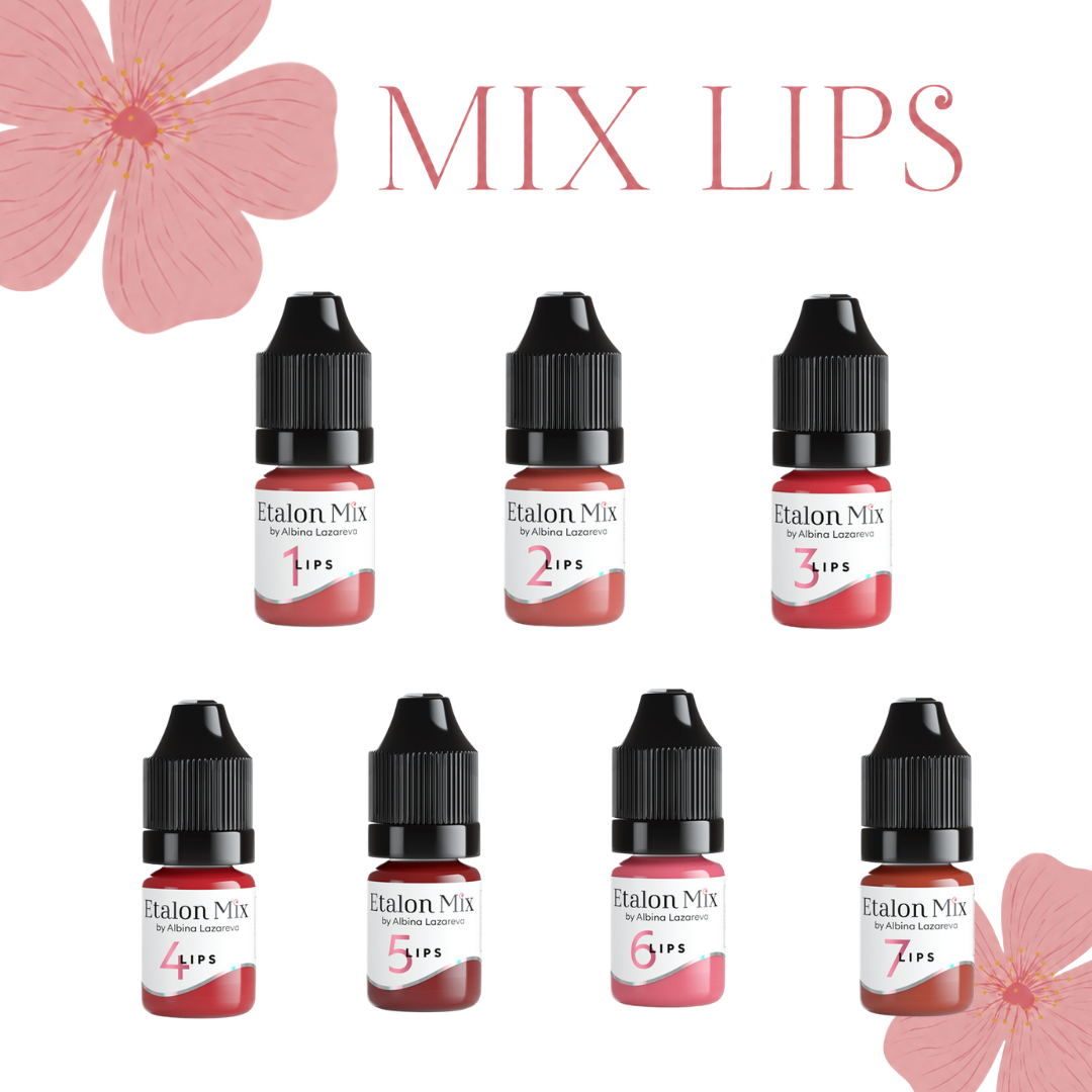 Colección completa Etalon Mix Lips con siete pigmentos profesionales para labios del N.º 1 al N.º 7 en diferentes tonalidades