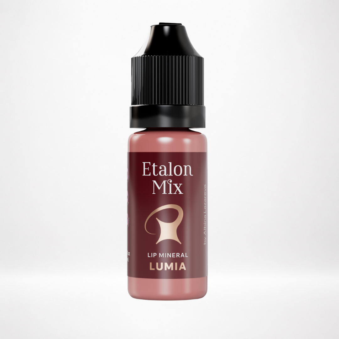 Pigmento mineral PMU para labios Etalon Mix Lumia rosa marrón con matiz malva frío en frasco profesional de 10 ml
