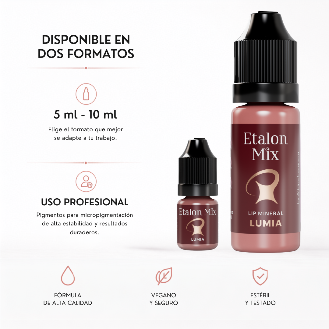 Pigmento mineral PMU para labios Etalon Mix Lumia disponible en formatos profesionales de 5 ml y 10 ml