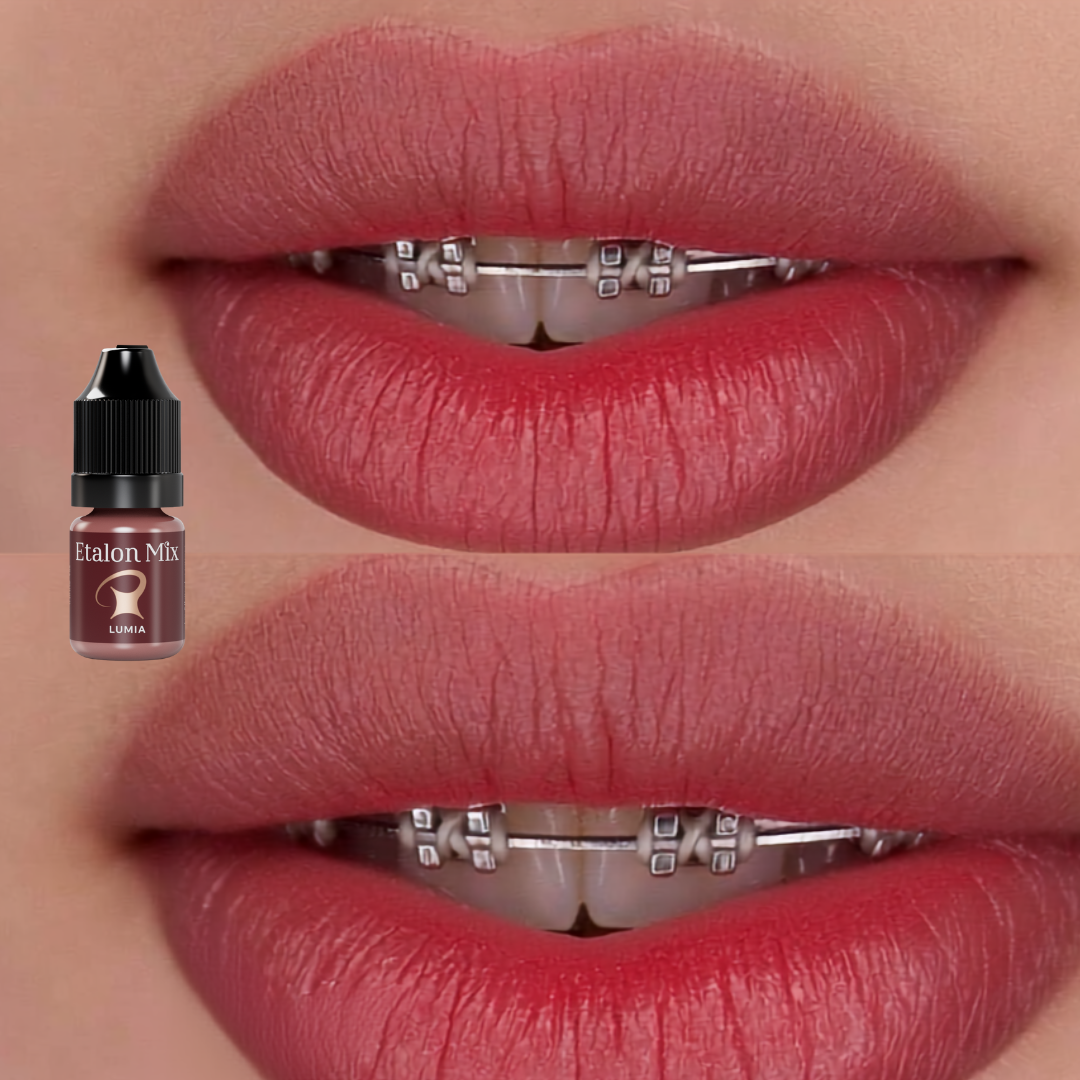 Referencia de resultado PMU de labios con Etalon Mix Lumia en tono rosa natural con matiz malva suave y acabado uniforme