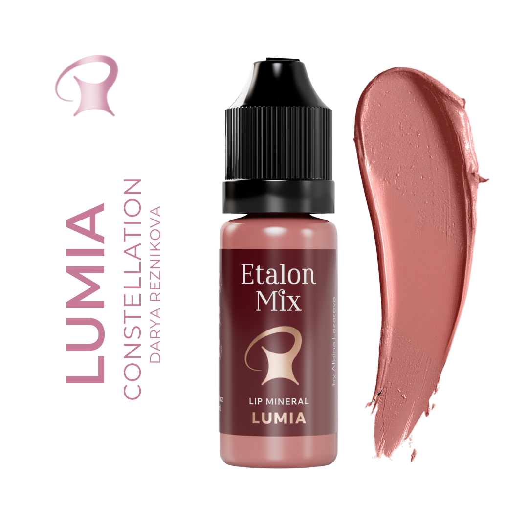 Etalon Mix Lumia pigmento mineral para labios rosa marrón malva frío con muestra de textura para mezclas PMU profesionales