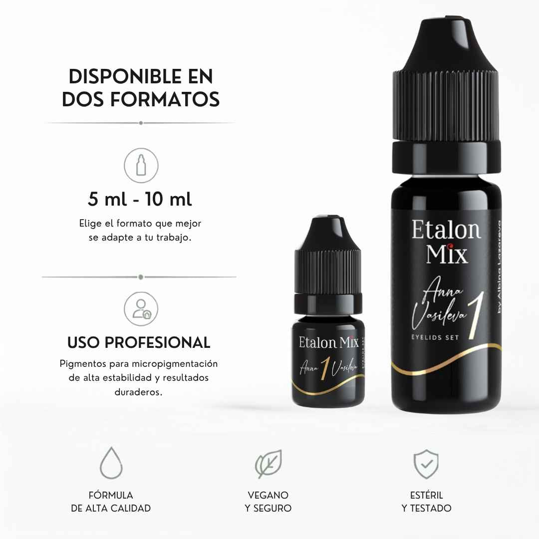 Etalon Mix Midnight 1 pigmento PMU para eyeliner disponible en formatos de 5 ml y 10 ml para uso profesional