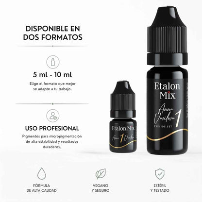 Etalon Mix Midnight 1 pigmento PMU para eyeliner disponible en formatos de 5 ml y 10 ml para uso profesional