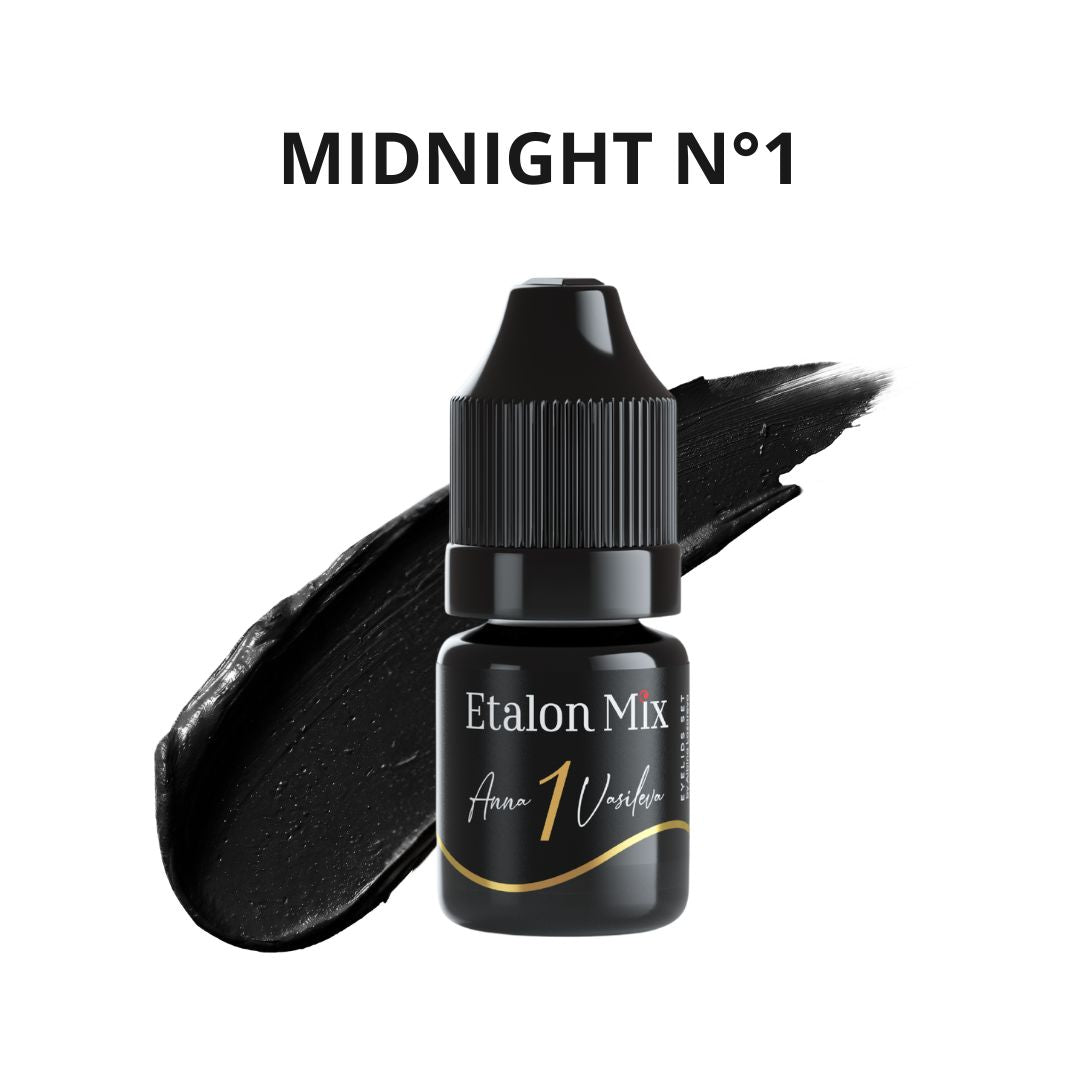 Pigmento PMU Etalon Mix Midnight Nº1 para eyeliner permanente y línea infraciliar, marrón muy oscuro de alta saturación para micropigmentación profesional de ojos.