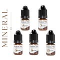 Colección Etalon Mix Mineral Line con los cinco pigmentos minerales profesionales para cejas PMU: Taupe, Pecan, Tiziano, Sepia y Arabica. Sistema completo de color para micropigmentación.