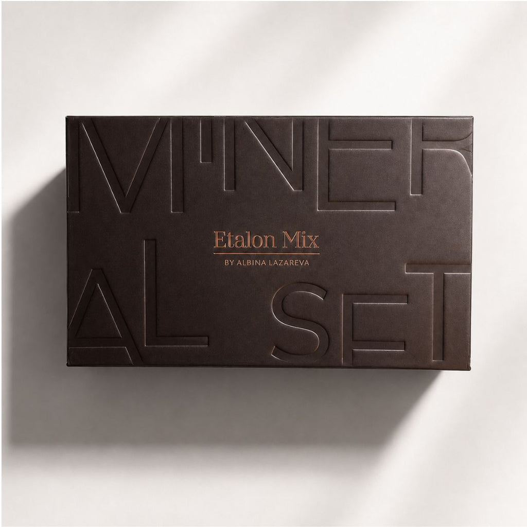 Caja profesional del Etalon Mix Mineral Line Eyebrow Set, colección de pigmentos minerales para micropigmentación de cejas utilizada por profesionales PMU.