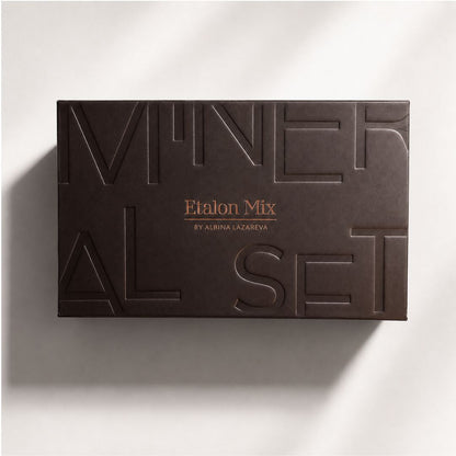 Caja profesional del Etalon Mix Mineral Line Eyebrow Set, colección de pigmentos minerales para micropigmentación de cejas utilizada por profesionales PMU.