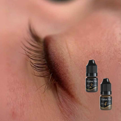 Resultado de eyeliner difuminado con pigmento PMU Etalon Mix Opal 2 marrón negro rojizo para micropigmentación profesional de ojos