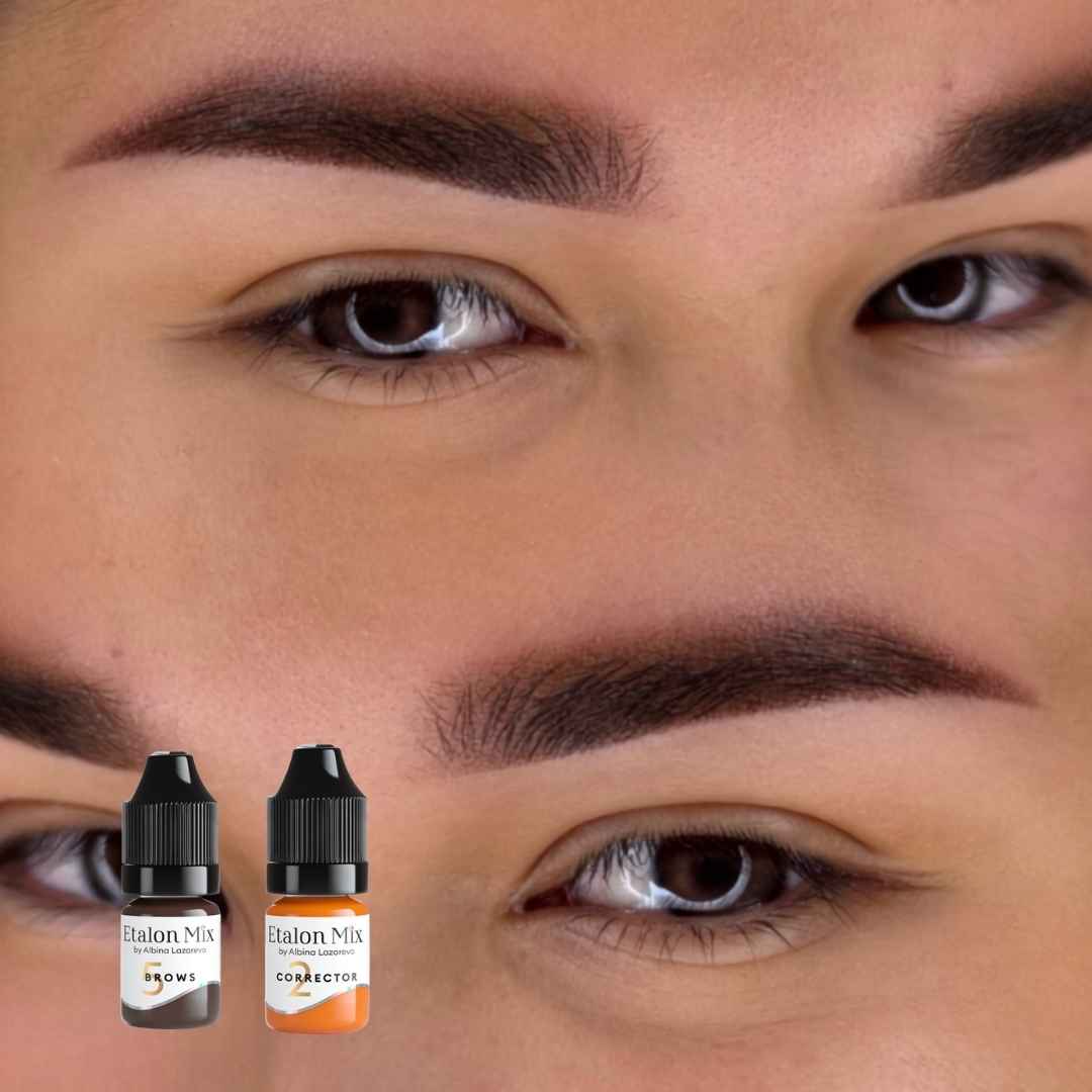 tratamiento de corrección de cejas con Etalon Mix Orange 2 para compensar tonos grises, azulados y violáceos