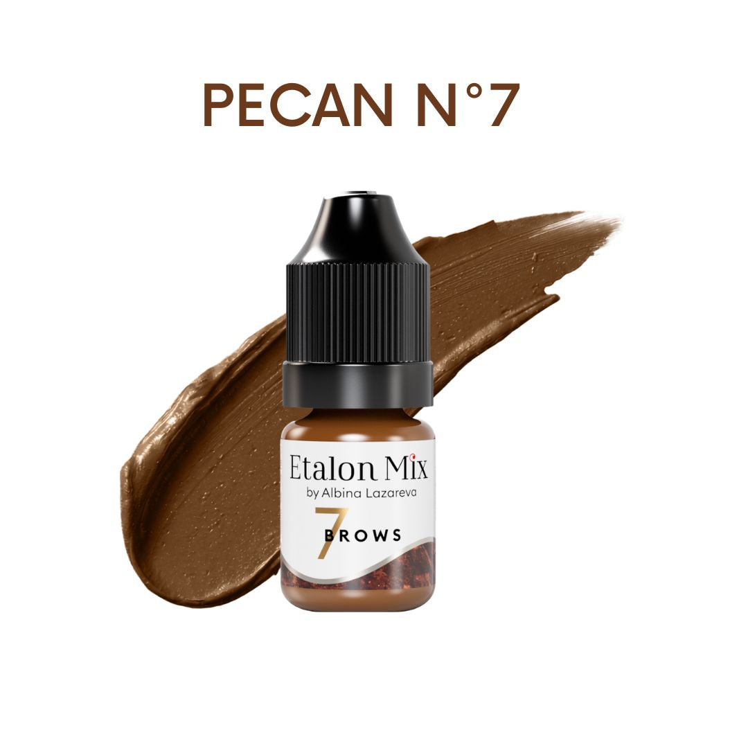 Etalon Mix Pecan Nº7, pigmento mineral profesional para cejas PMU con base amarillo-marrón. Ideal para rubias, cabellos grises y aclarar mezclas en micropigmentación de cejas.