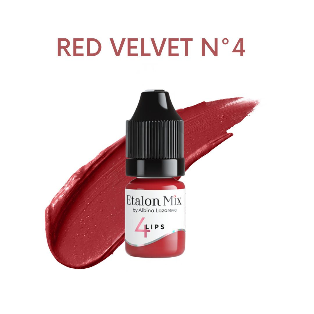 Pigmento PMU para labios Etalon Mix Red Velvet Nº4 de 5 ml, rojo vibrante de efecto acuarelado para lip blush y mezclas luminosas