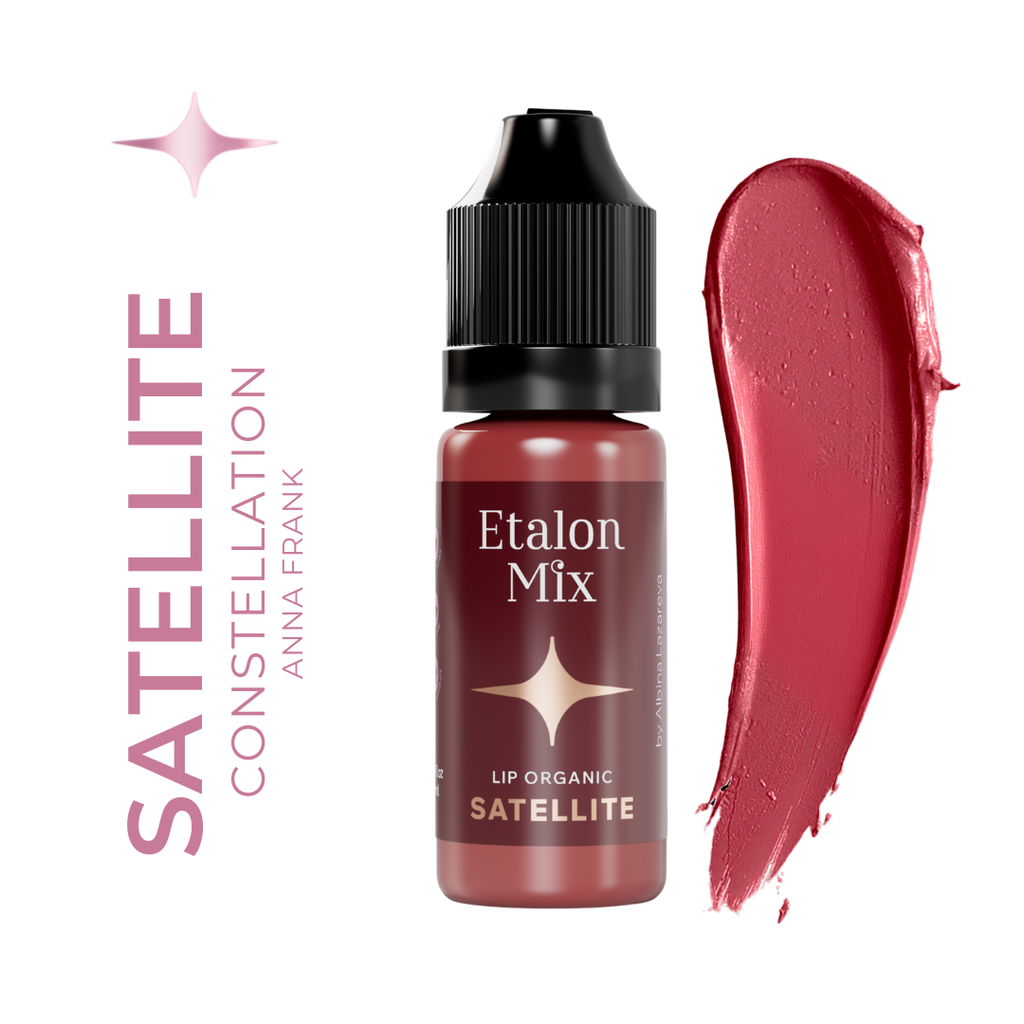 Etalon Mix Satellite pigmento PMU orgánico burdeos frío con muestra de color para aportar profundidad y saturación a mezclas de labios