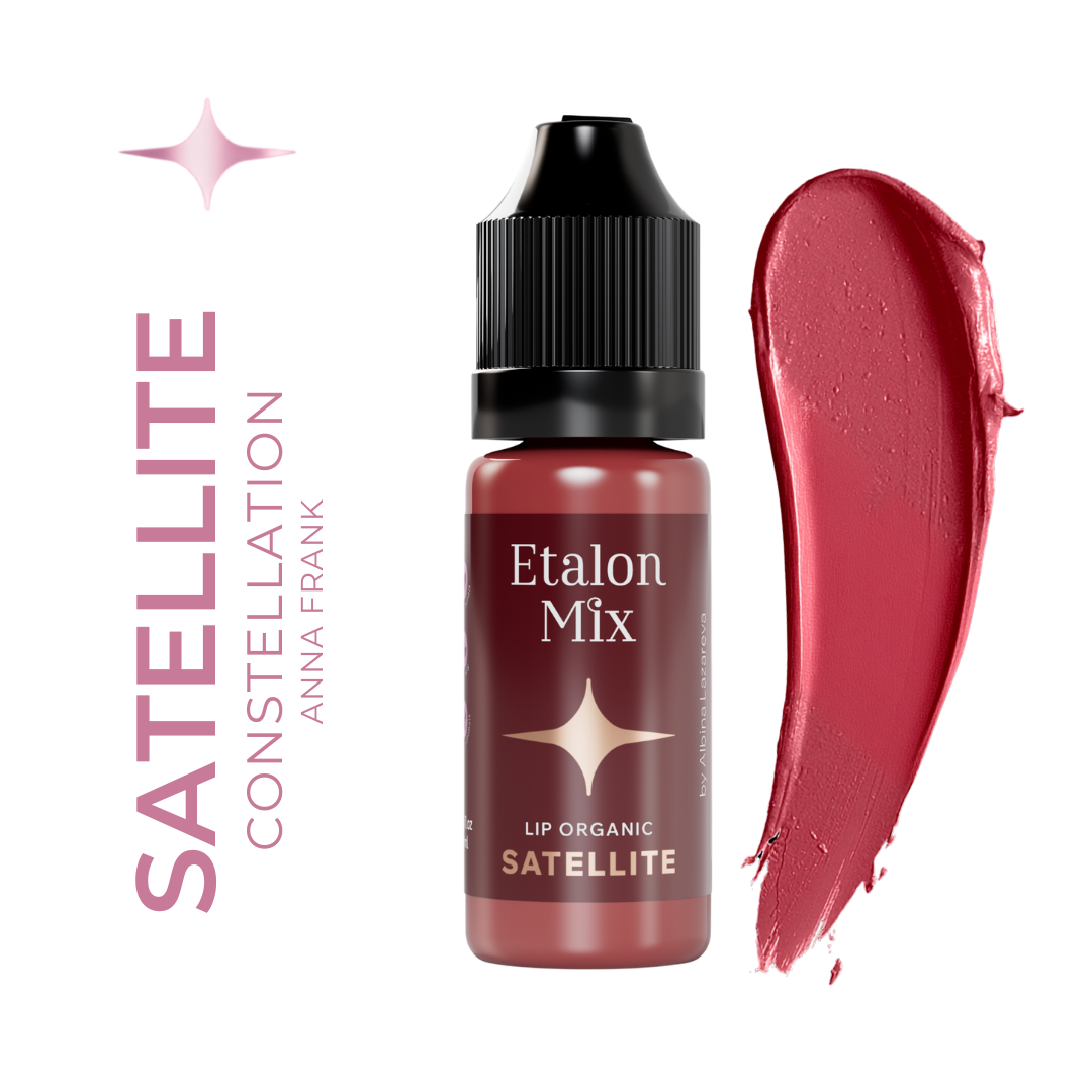 Etalon Mix Satellite pigmento PMU orgánico burdeos frío con muestra de color para aportar profundidad y saturación a mezclas de labios