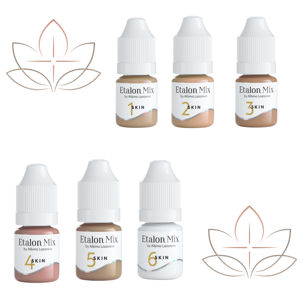 Colección completa Etalon Mix SKIN 1-6 con seis pigmentos profesionales para cicatrices, hipopigmentación y dermopigmentación paramédica.