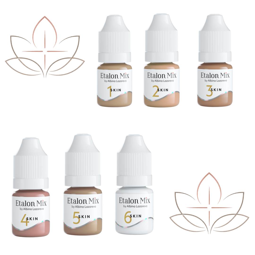 Colección completa Etalon Mix SKIN 1-6 con seis pigmentos profesionales para cicatrices, hipopigmentación y dermopigmentación paramédica.