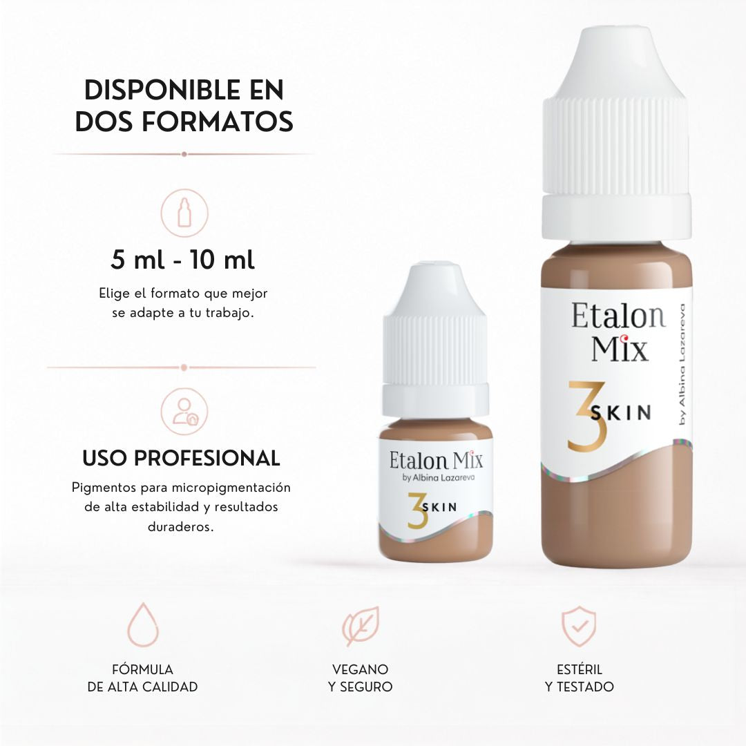 Pigmento PMU Etalon Mix Skin 3 tono neutro disponible en formatos de 5 ml y 10 ml para camuflaje profesional y corrección cromática