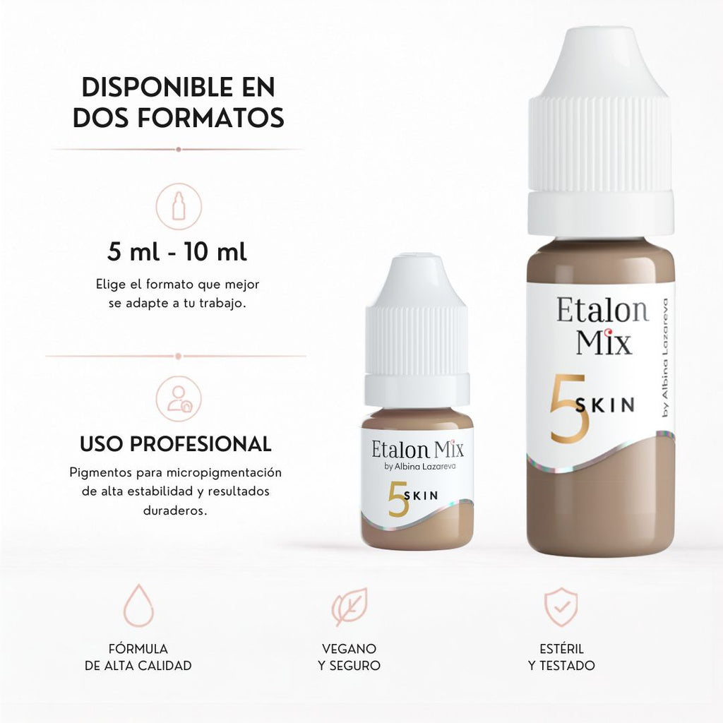Etalon Mix Skin 5 gris oliva frío disponible en formatos de 5 ml y 10 ml para mezclas camouflage y micropigmentación profesional.
